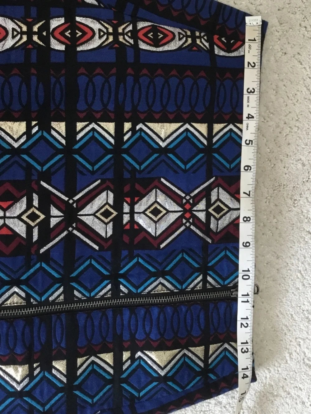J. Crew Blue Metallic Aztec/Geometric Jacquard Mini Skirt